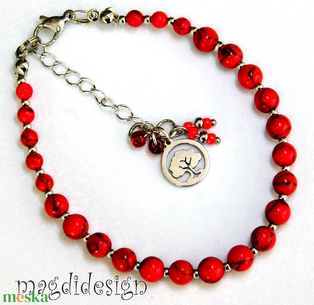 Piros howlit ásvány karkötő - ékszer - karkötő - ásványkarkötő - Meska.hu