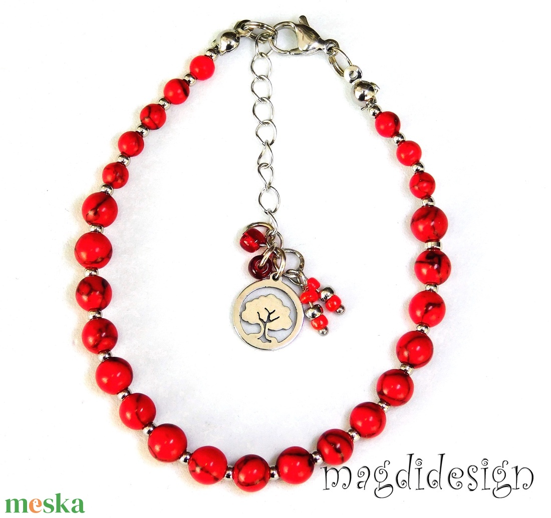 Piros howlit ásvány karkötő - ékszer - karkötő - ásványkarkötő - Meska.hu