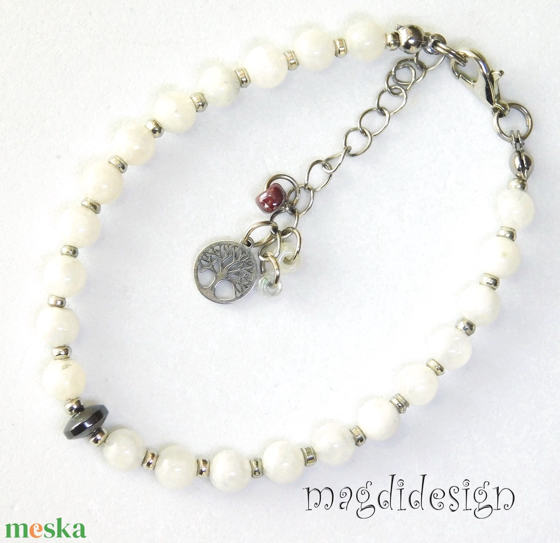 Fehér holdkő ásvány karkötő - ékszer - karkötő - ásványkarkötő - Meska.hu
