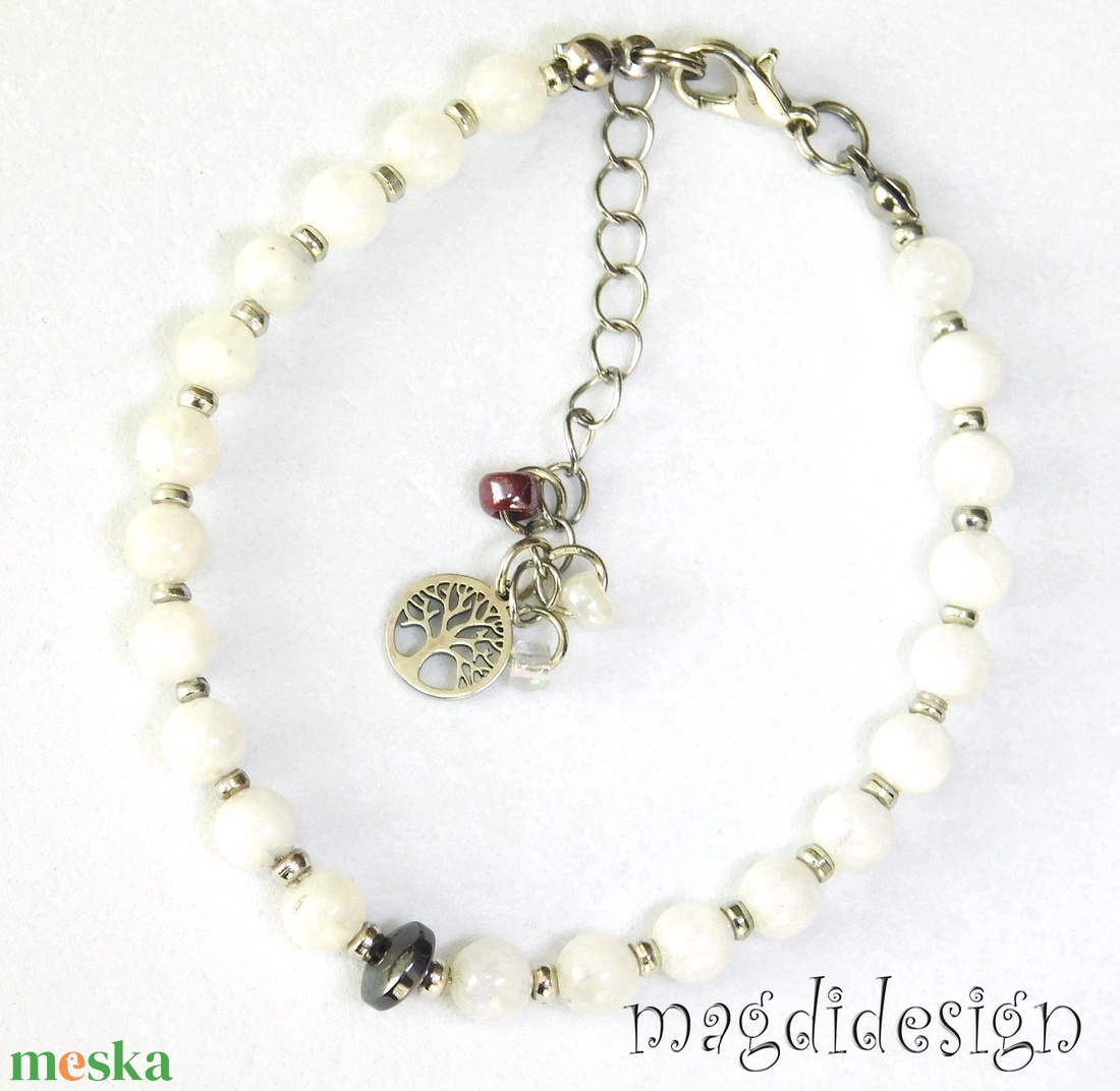 Fehér holdkő ásvány karkötő - ékszer - karkötő - ásványkarkötő - Meska.hu