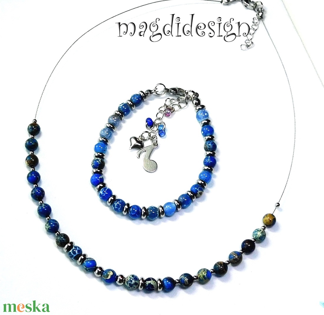 Kék howlit ásvány nyaklánc - ékszer - nyaklánc - bogyós nyaklánc - Meska.hu