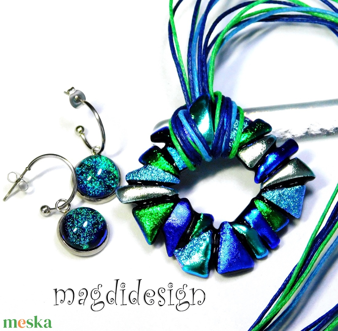 Csillogó dichroic üvegékszer szett nyaklánc  - ékszer - nyaklánc - medálos nyaklánc - Meska.hu