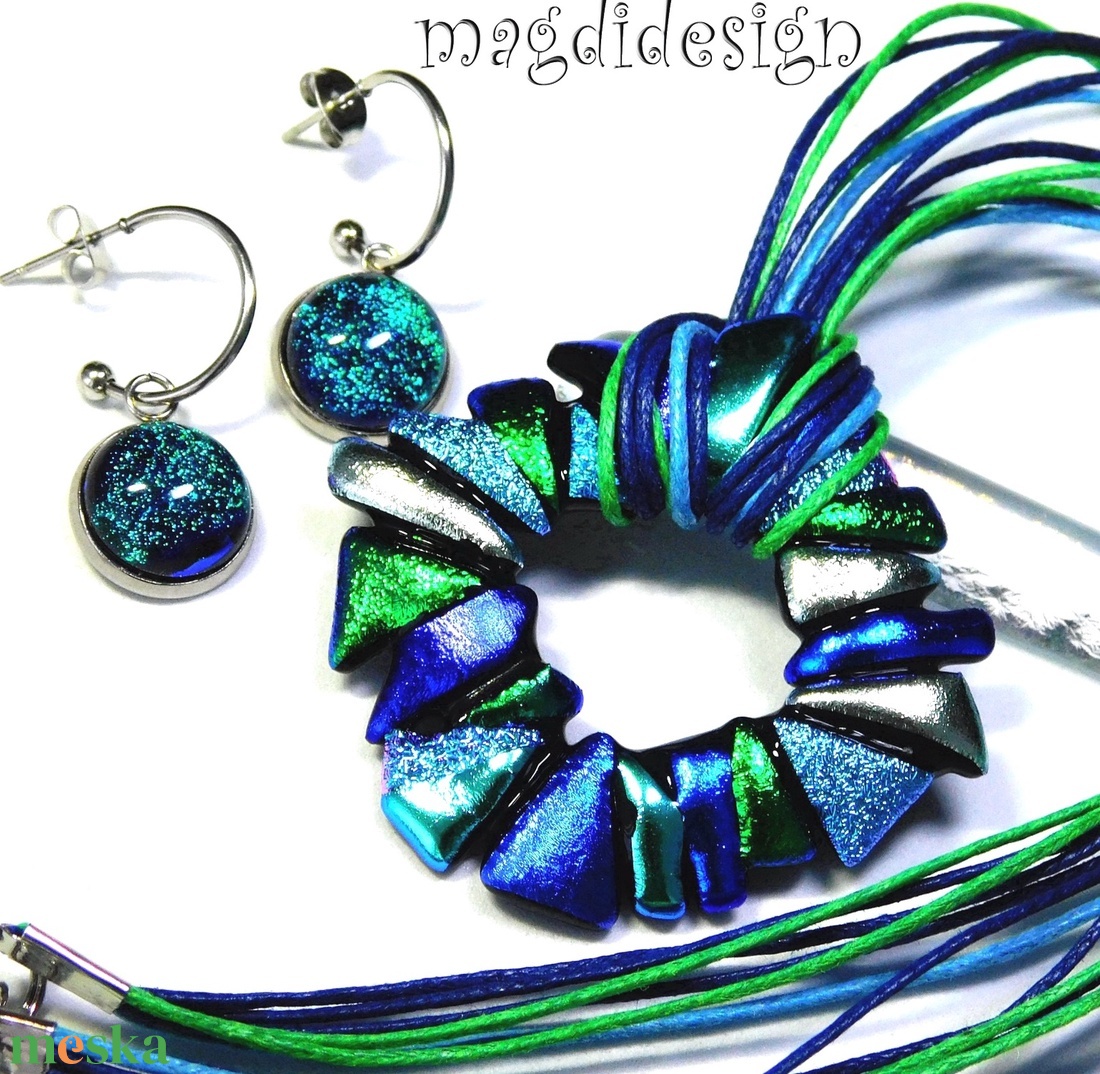 Csillogó dichroic üvegékszer szett nyaklánc  - ékszer - nyaklánc - medálos nyaklánc - Meska.hu