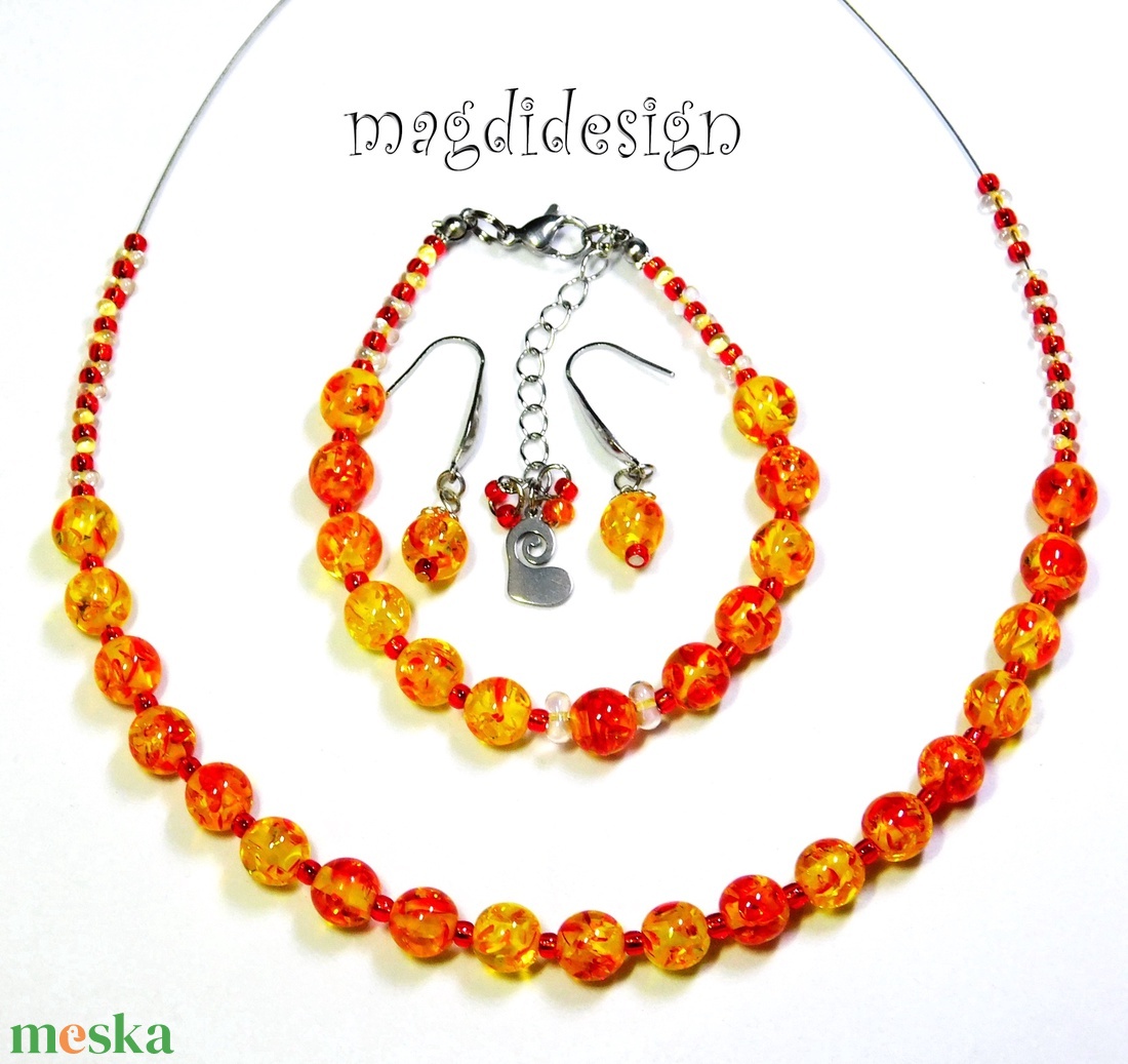 Tüzes napsúgár gyöngyékszer karkötő - ékszer - ékszerszett - Meska.hu