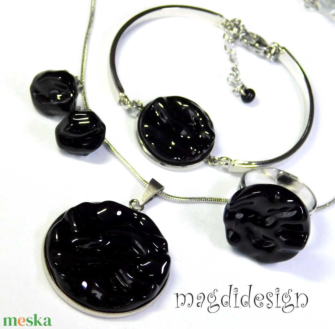 Pink-arany hullámok üvegékszer szett, nyaklánc, karkötő, gyűrű, fülbevaló - ékszer - ékszerszett - Meska.hu