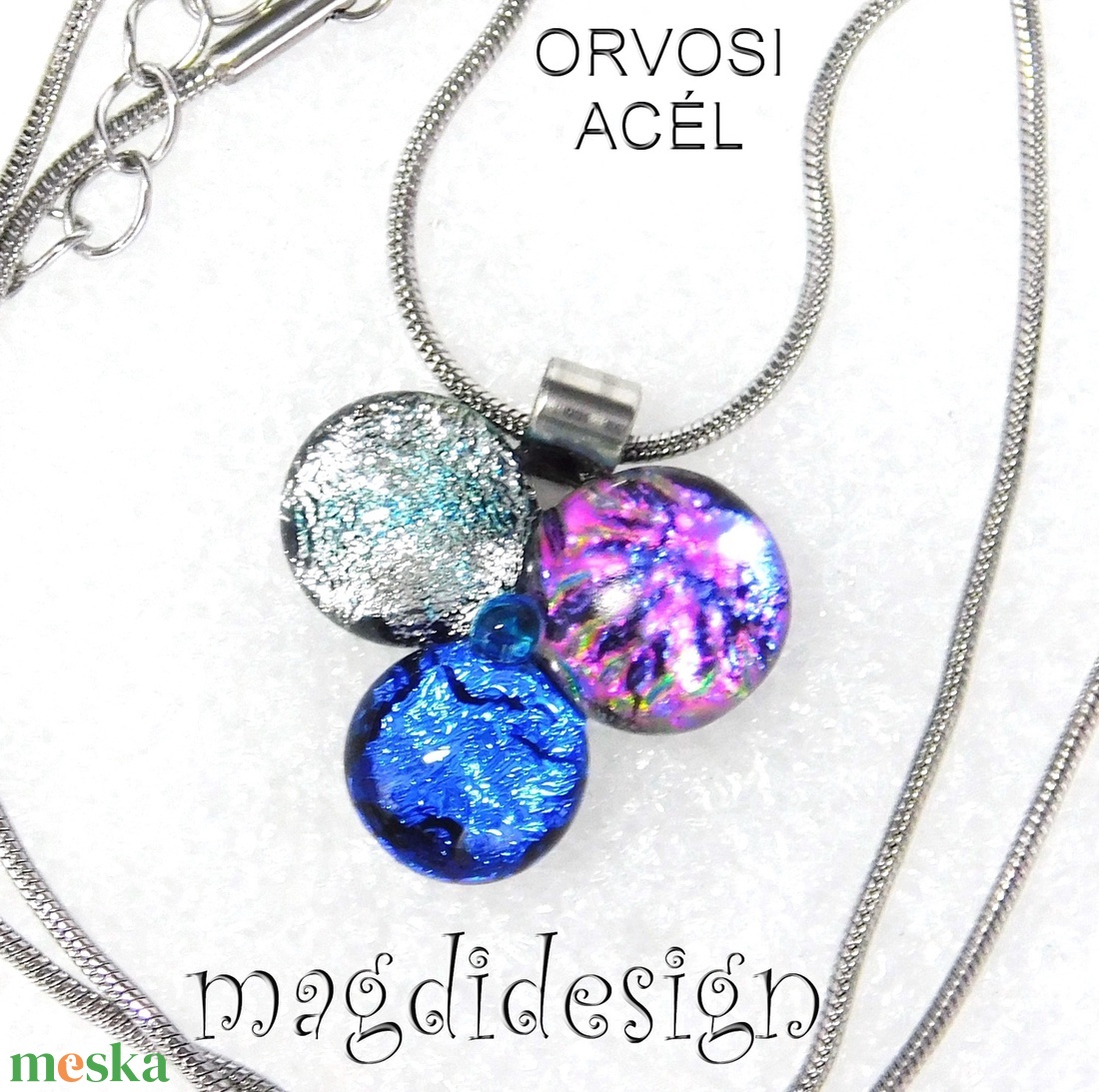 Dichroic bogyós színtrió üvegékszer nyaklánc 1 - ékszer - nyaklánc - medálos nyaklánc - Meska.hu