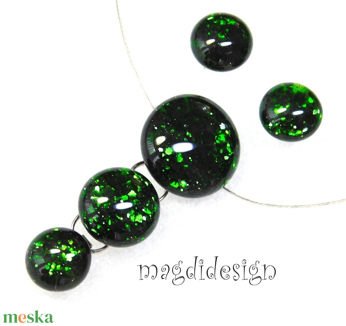 Zöld aventurin csillogás üvegékszer szett, nyaklánc, stiftes fülbevaló - ékszer - ékszerszett - Meska.hu