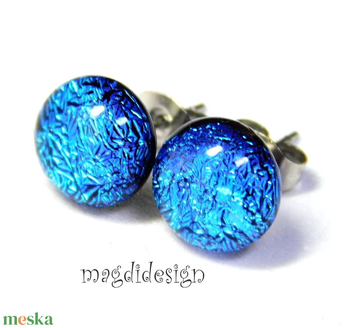 ORVOSI ACÉL. Kék szikrázás üvegékszer pötty  fülbevaló  - ékszer - fülbevaló - pötty fülbevaló - Meska.hu
