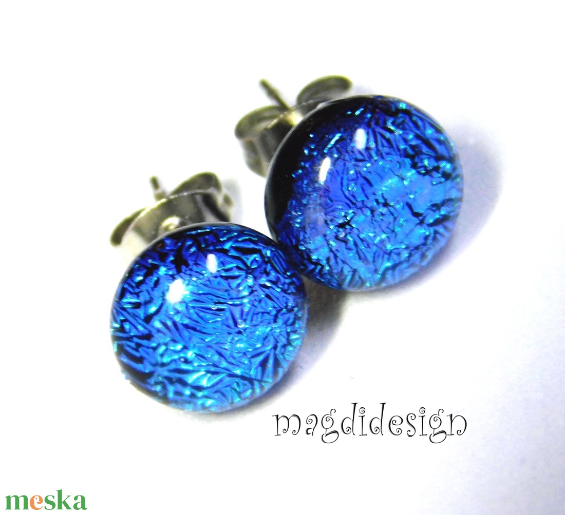 ORVOSI ACÉL. Kék szikrázás üvegékszer pötty  fülbevaló  - ékszer - fülbevaló - pötty fülbevaló - Meska.hu