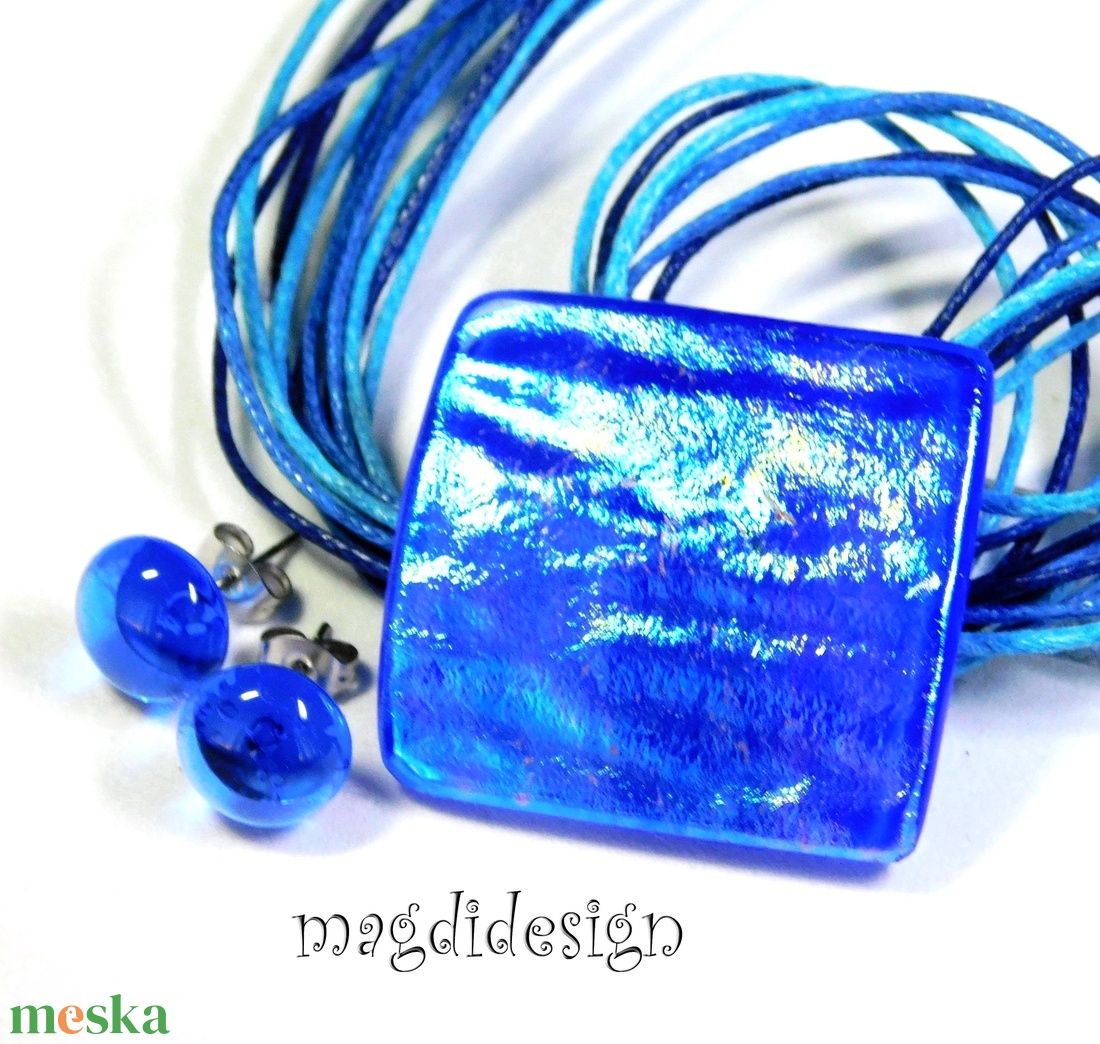 Aranyló kék selyemcukor üvegékszer szett nyaklánc fülbevaló - ékszer - ékszerszett - Meska.hu