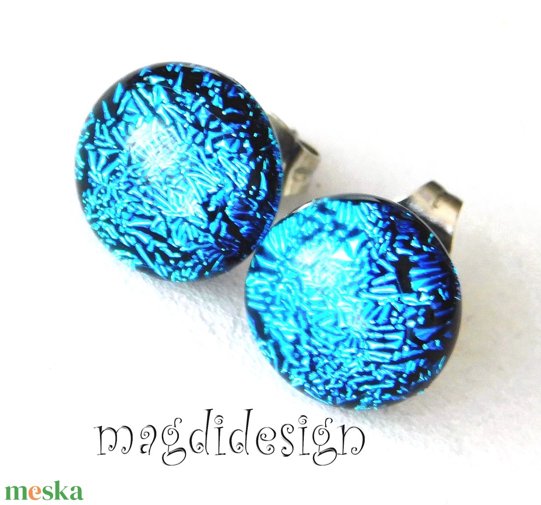 NEMESACÉL! Kék szikrázás üvegékszer pötty fülbevaló  - ékszer - fülbevaló - pötty fülbevaló - Meska.hu