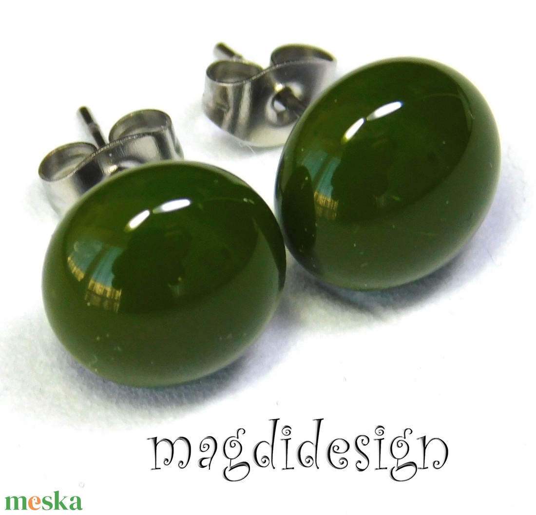 NEMESACÉL! Csodás mohazöld üvegékszer pötty  fülbevaló - ékszer - fülbevaló - pötty fülbevaló - Meska.hu