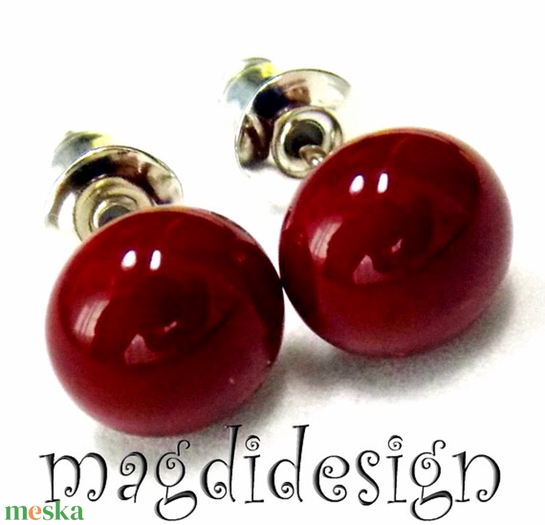 NEMESACÉL!  Meggybordó üvegékszer stiftes fülbevaló  - ékszer - fülbevaló - pötty fülbevaló - Meska.hu