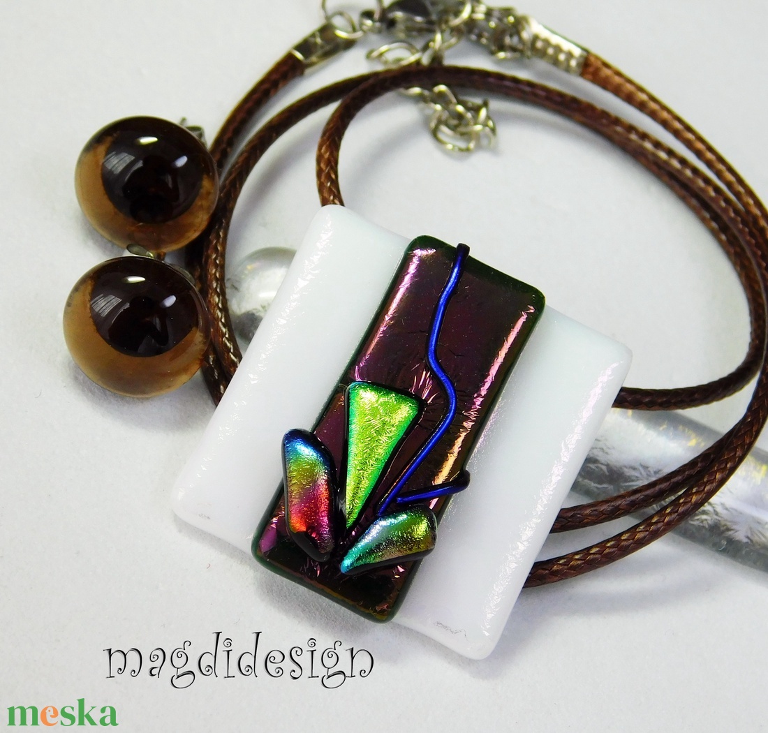 Exkluzív kék-fehér kontraszt üvegékszer szett nyaklánc gyűrű fülbevaló - ékszer - ékszerszett - Meska.hu