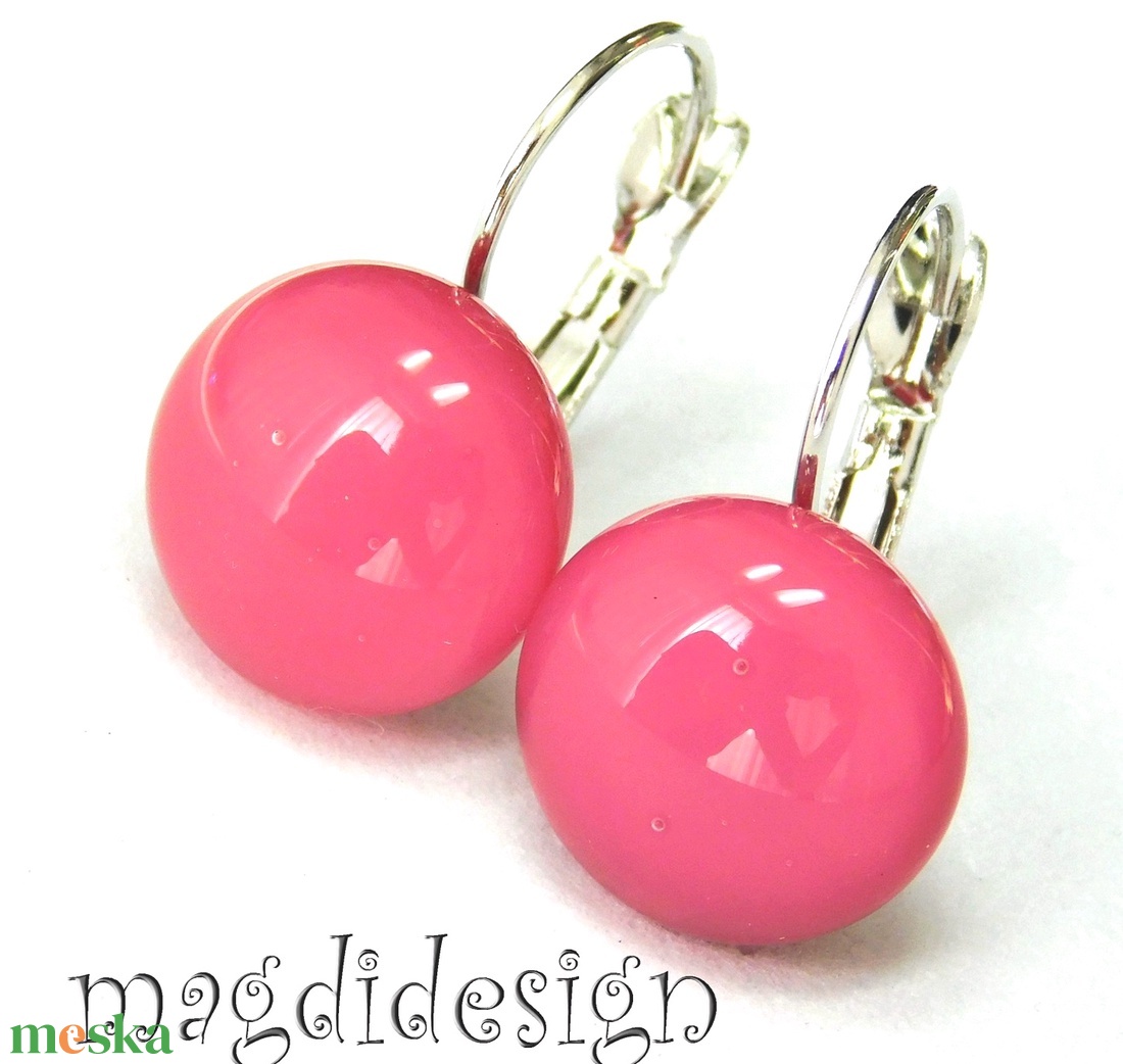 MAXI Mályvás rózsaszín üvegékszer kapcsos fülbevaló  - ékszer - fülbevaló - lógós kerek fülbevaló - Meska.hu