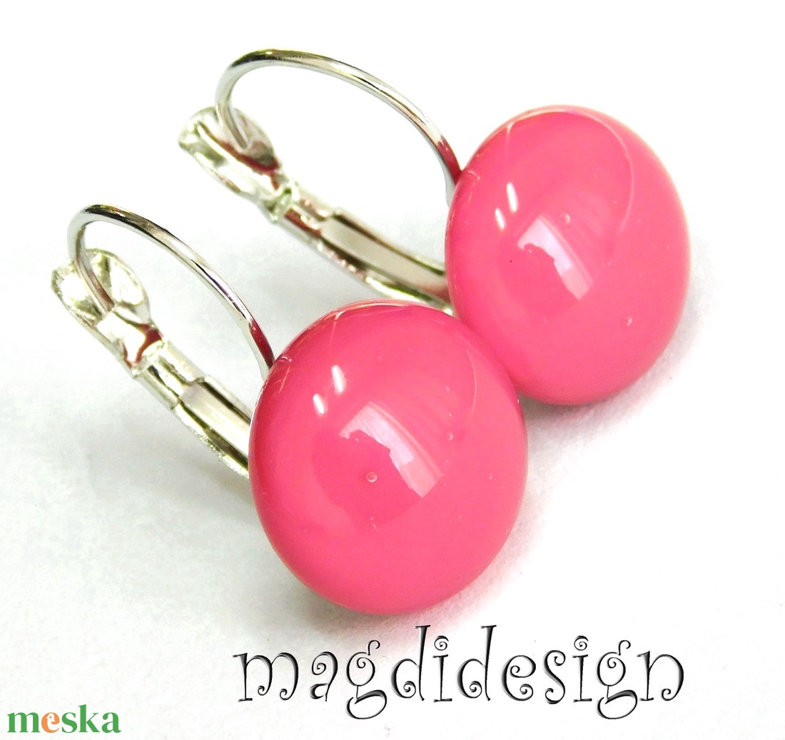 MAXI Mályvás rózsaszín üvegékszer kapcsos fülbevaló  - ékszer - fülbevaló - lógós kerek fülbevaló - Meska.hu