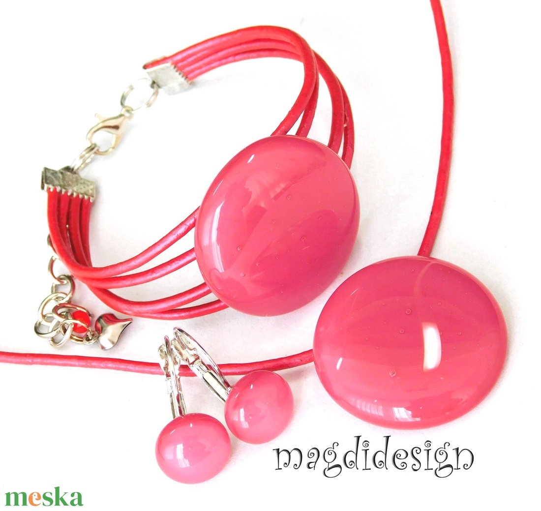 MAXI Mályvás rózsaszín üvegékszer kapcsos fülbevaló  - ékszer - fülbevaló - lógós kerek fülbevaló - Meska.hu