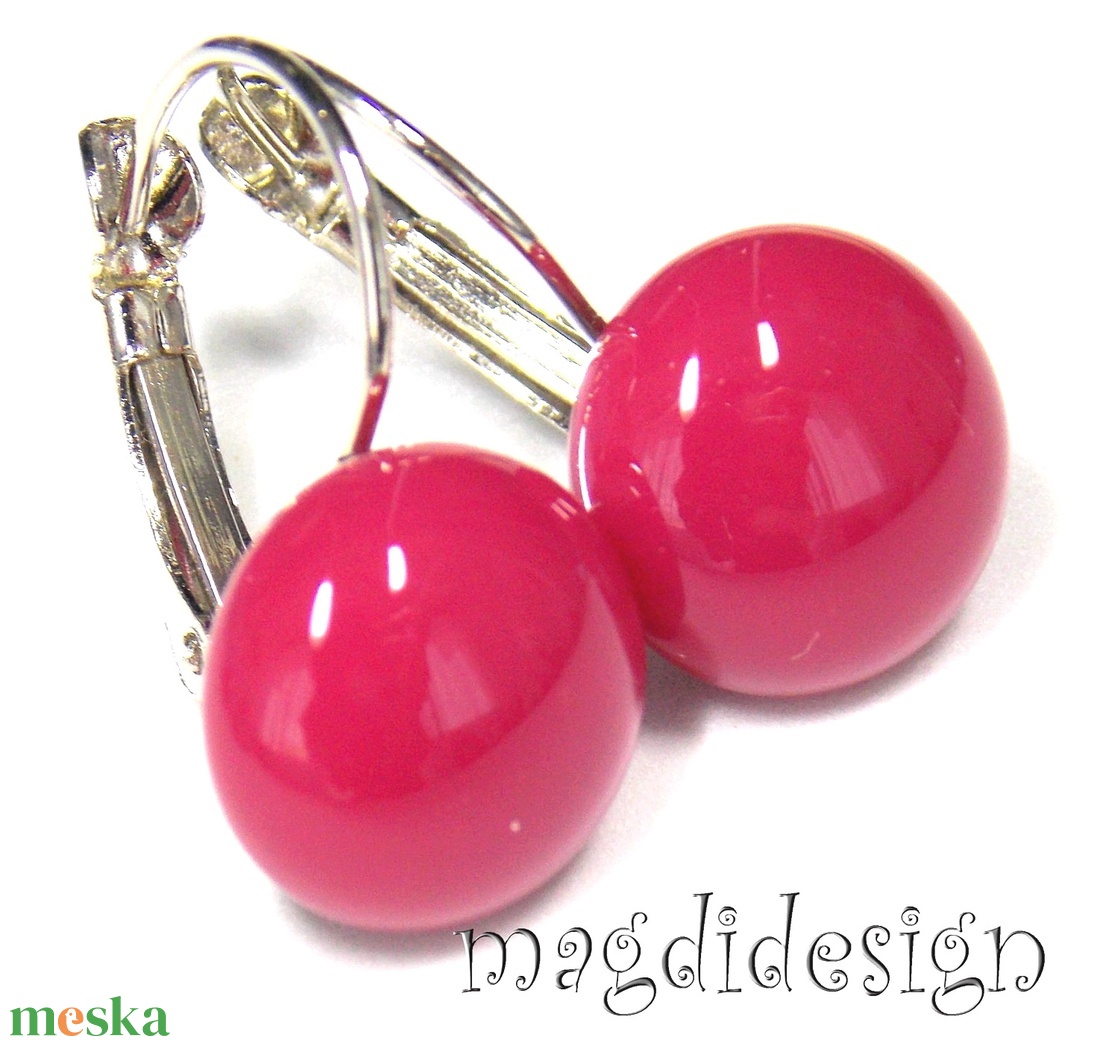 MAXI Mályvás-málna üvegékszer kapcsos fülbevaló  - ékszer - fülbevaló - lógós kerek fülbevaló - Meska.hu