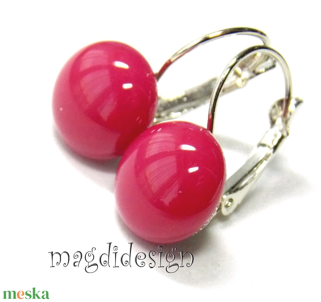 MAXI Mályvás-málna üvegékszer kapcsos fülbevaló  - ékszer - fülbevaló - lógós kerek fülbevaló - Meska.hu