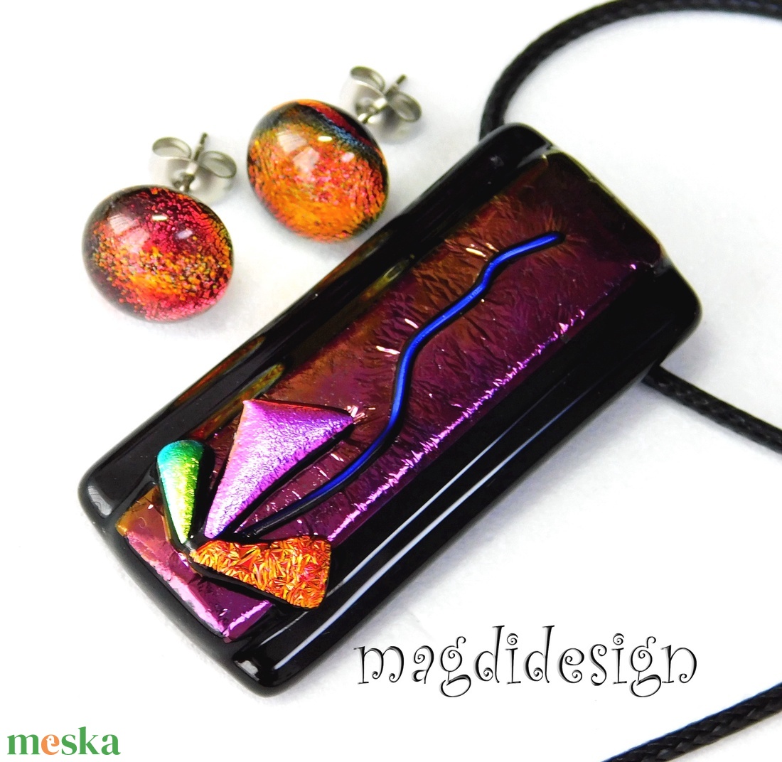 Exkluzív fekete bíbor üvegékszer szett nyaklánc fülbevaló - ékszer - ékszerszett - Meska.hu