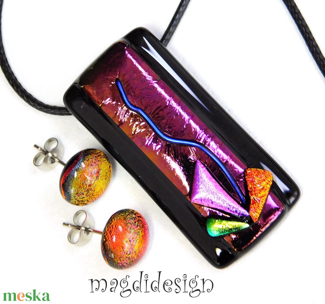 Exkluzív fekete bíbor üvegékszer szett nyaklánc fülbevaló - ékszer - ékszerszett - Meska.hu