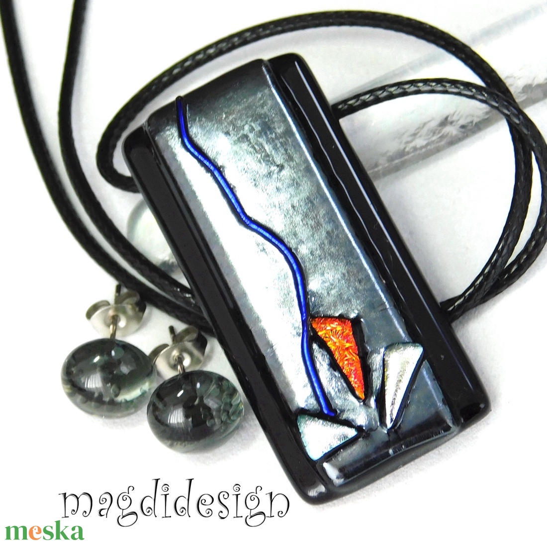 Exkluzív fekete bíbor üvegékszer szett nyaklánc fülbevaló - ékszer - ékszerszett - Meska.hu