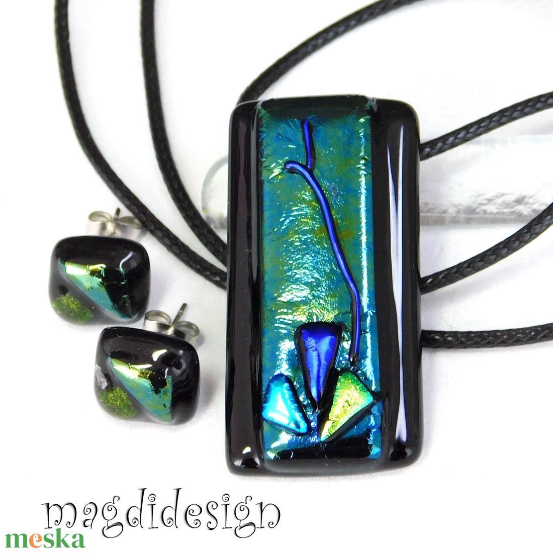Exkluzív fekete smaragd üvegékszer szett nyaklánc fülbevaló - ékszer - ékszerszett - Meska.hu