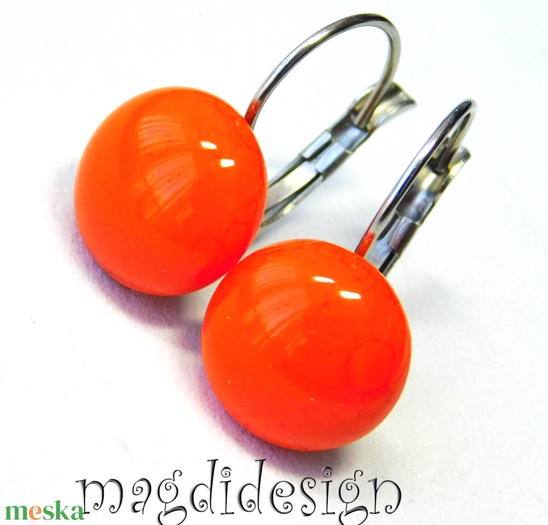 Sötét narancssárga üvegékszer kapcsos fülbevaló - ékszer - fülbevaló - lógós kerek fülbevaló - Meska.hu