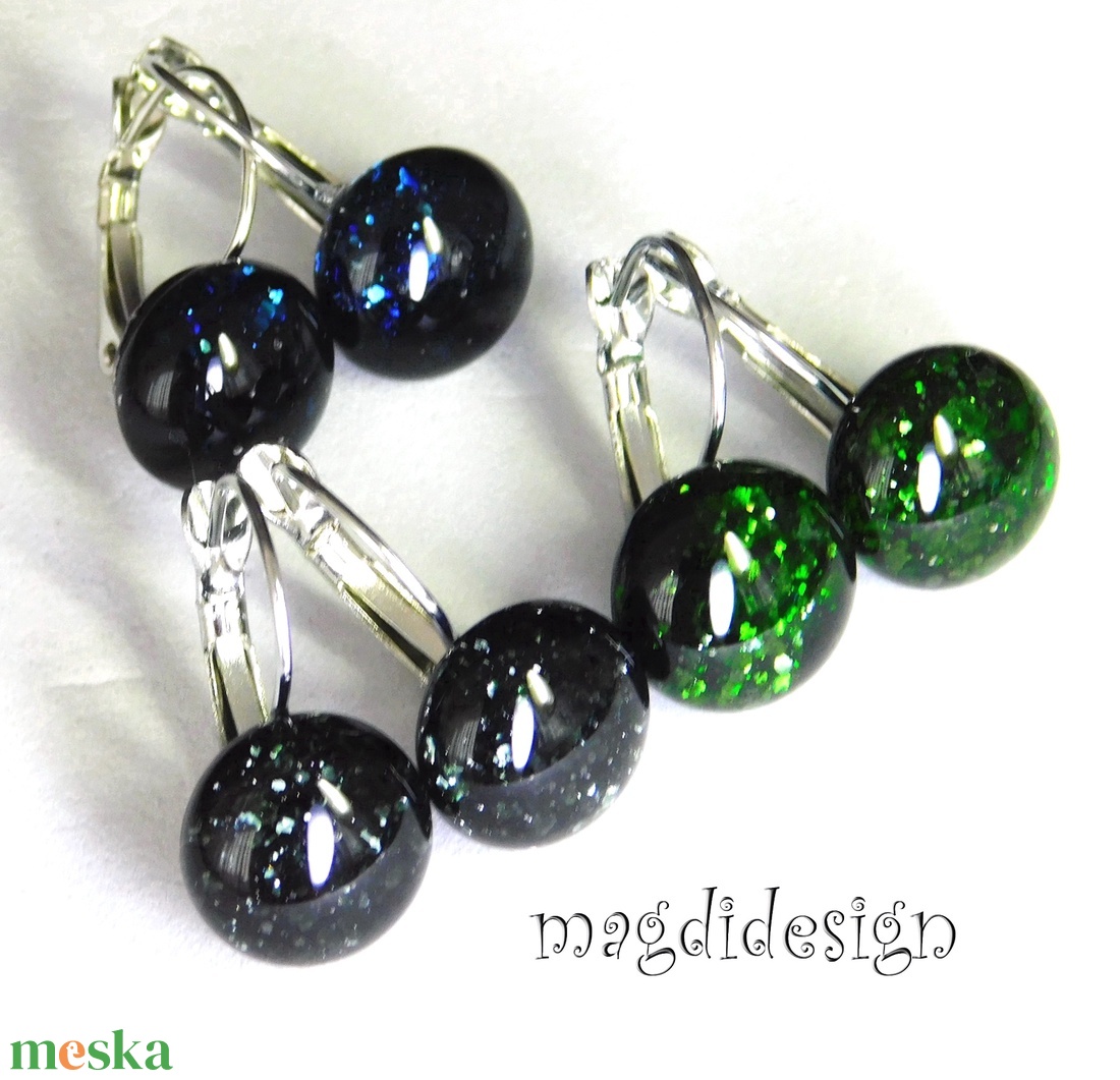 EREDETI Kék, zöld, fekete aventurin üvegékszer, 3 pár, kapcsos fülbevaló - ékszer - fülbevaló - lógó fülbevaló - Meska.hu