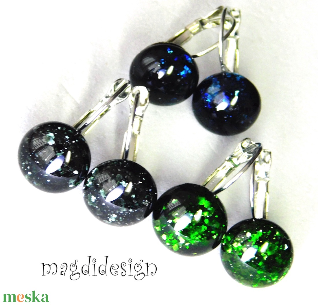 EREDETI Kék, zöld, fekete aventurin üvegékszer, 3 pár, kapcsos fülbevaló - ékszer - fülbevaló - lógó fülbevaló - Meska.hu