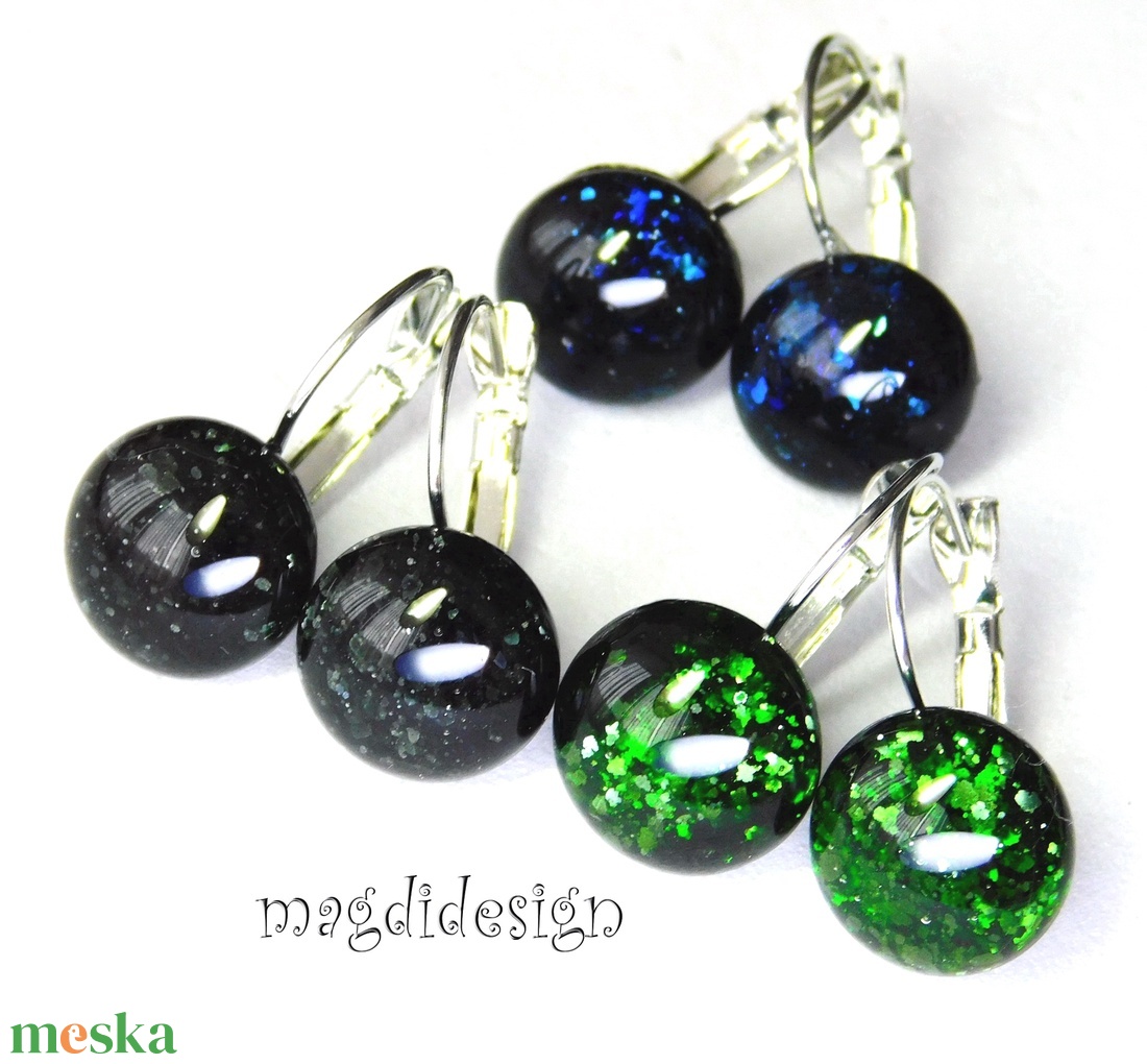 EREDETI Kék, zöld, fekete aventurin üvegékszer, 3 pár, kapcsos fülbevaló - ékszer - fülbevaló - lógó fülbevaló - Meska.hu