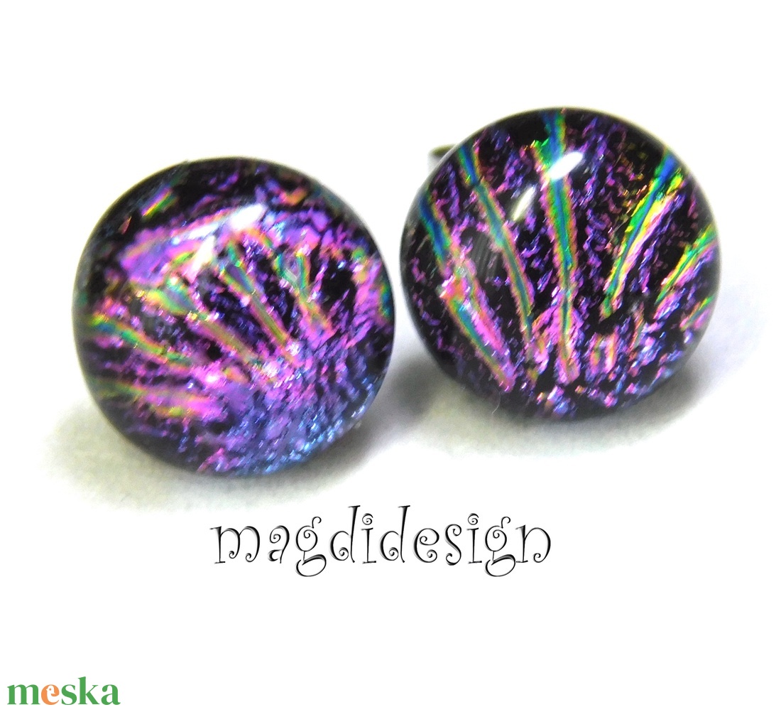 NEMESACÉL! Pinkes tűzijáték dichroic üvegékszer fülbevaló - ékszer - fülbevaló - pötty fülbevaló - Meska.hu
