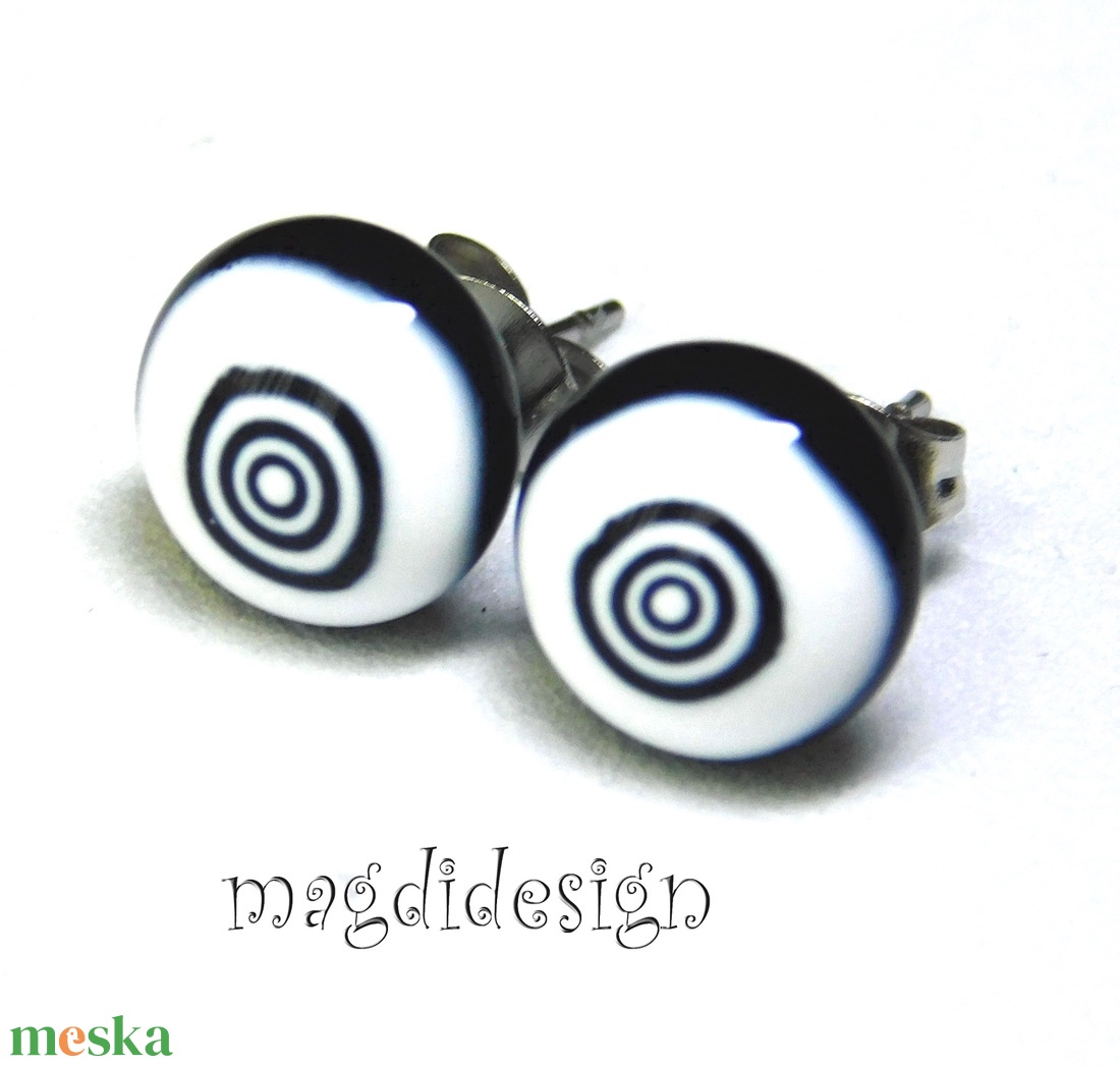 Körbe-kör üvegékszer fekete-fehér pötty fülbevaló 1 - ékszer - fülbevaló - pötty fülbevaló - Meska.hu