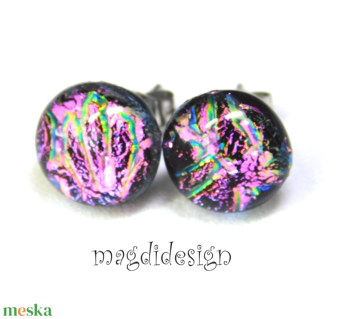 NEMESACÉL! Pinkes tűzijáték dichroic üvegékszer fülbevaló 1 - ékszer - fülbevaló - pötty fülbevaló - Meska.hu