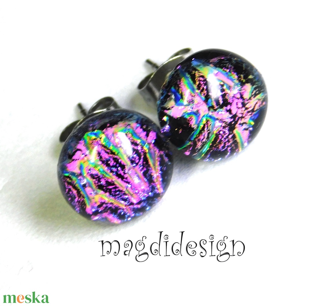 NEMESACÉL! Pinkes tűzijáték dichroic üvegékszer fülbevaló 1 - ékszer - fülbevaló - pötty fülbevaló - Meska.hu