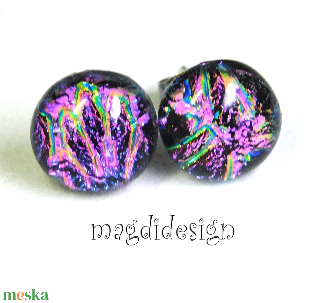 NEMESACÉL! Pinkes tűzijáték dichroic üvegékszer fülbevaló 1 - ékszer - fülbevaló - pötty fülbevaló - Meska.hu