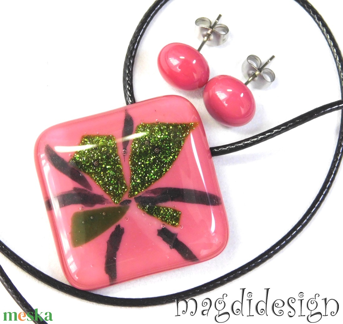 Málnabokor üvegékszer szett, nyaklánc, stiftes fülbevaló   - ékszer - ékszerszett - Meska.hu