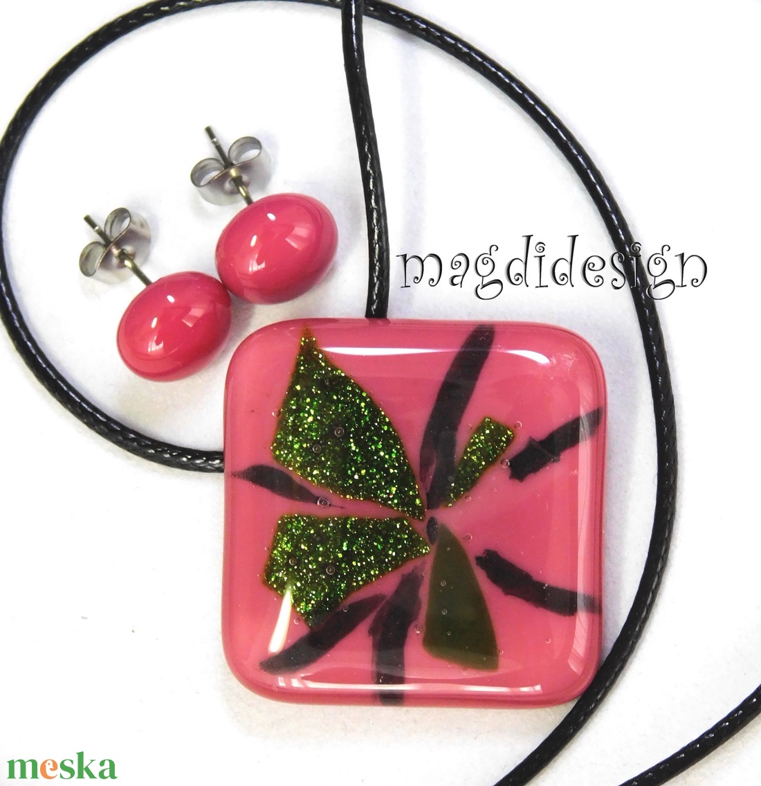 Málnabokor üvegékszer szett, nyaklánc, stiftes fülbevaló   - ékszer - ékszerszett - Meska.hu