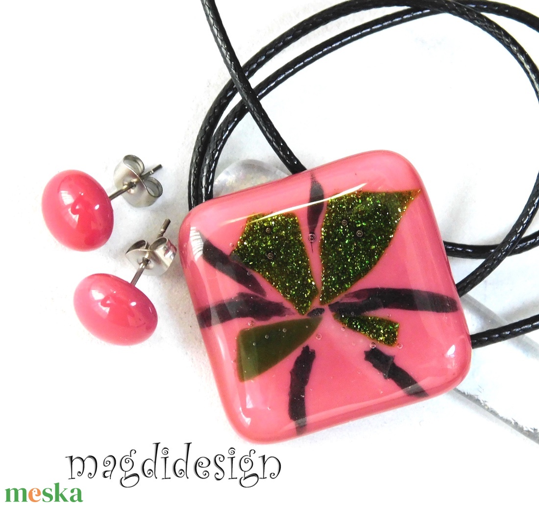 Málnabokor üvegékszer szett, nyaklánc, stiftes fülbevaló   - ékszer - ékszerszett - Meska.hu