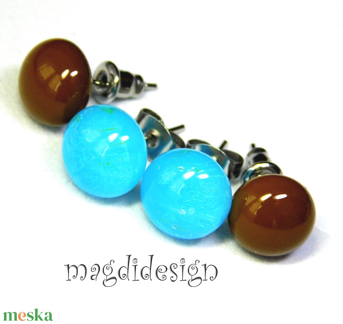 NEMESACÉL! Cillámos kék csokoládébarna üvegékszer pötty fülbevaló  2 pár - ékszer - fülbevaló - pötty fülbevaló - Meska.hu
