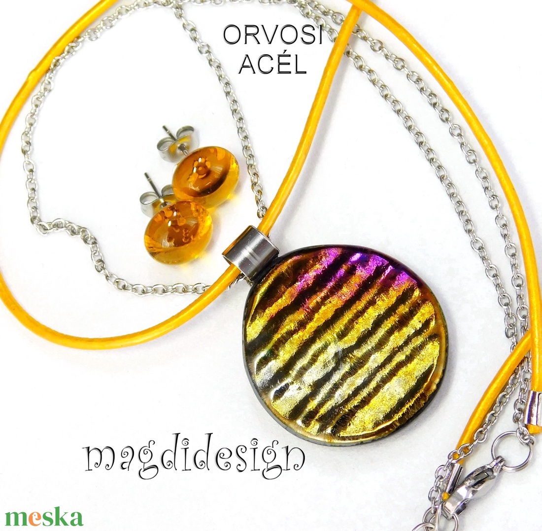 Arany-ezüst selyemcukor üvegékszer szett nyaklánc stiftes fülbevaló - ékszer - ékszerszett - Meska.hu