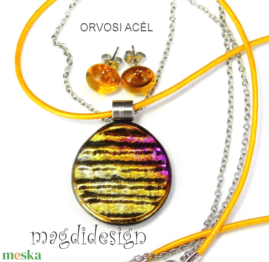 Arany-ezüst selyemcukor üvegékszer szett nyaklánc stiftes fülbevaló - ékszer - ékszerszett - Meska.hu