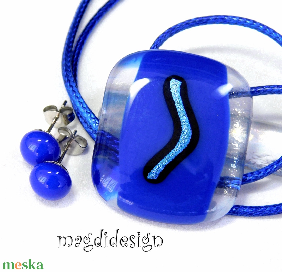 Királykék üvegékszer szett nyaklánc stiftes fülbevaló - ékszer - ékszerszett - Meska.hu