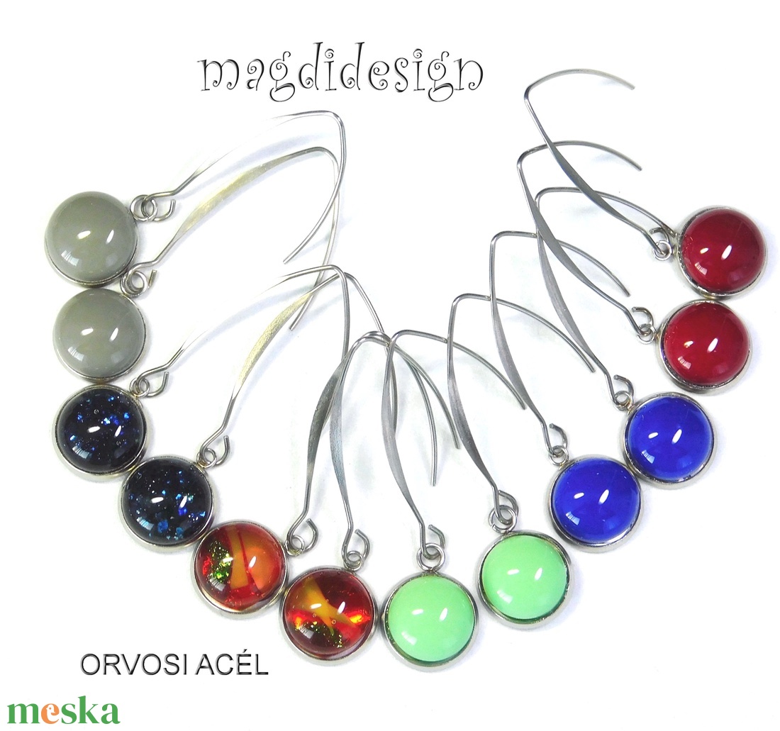 Tűzvirág üvegékszer lógós fülbevaló, orvosi acél - ékszer - fülbevaló - lógó fülbevaló - Meska.hu