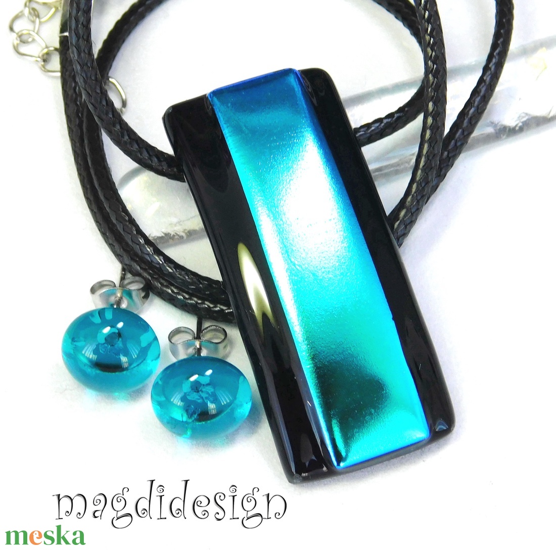 Türkiz-kék színjáték dichroic üvegékszer szett pötty fülbevaló - ékszer - ékszerszett - Meska.hu