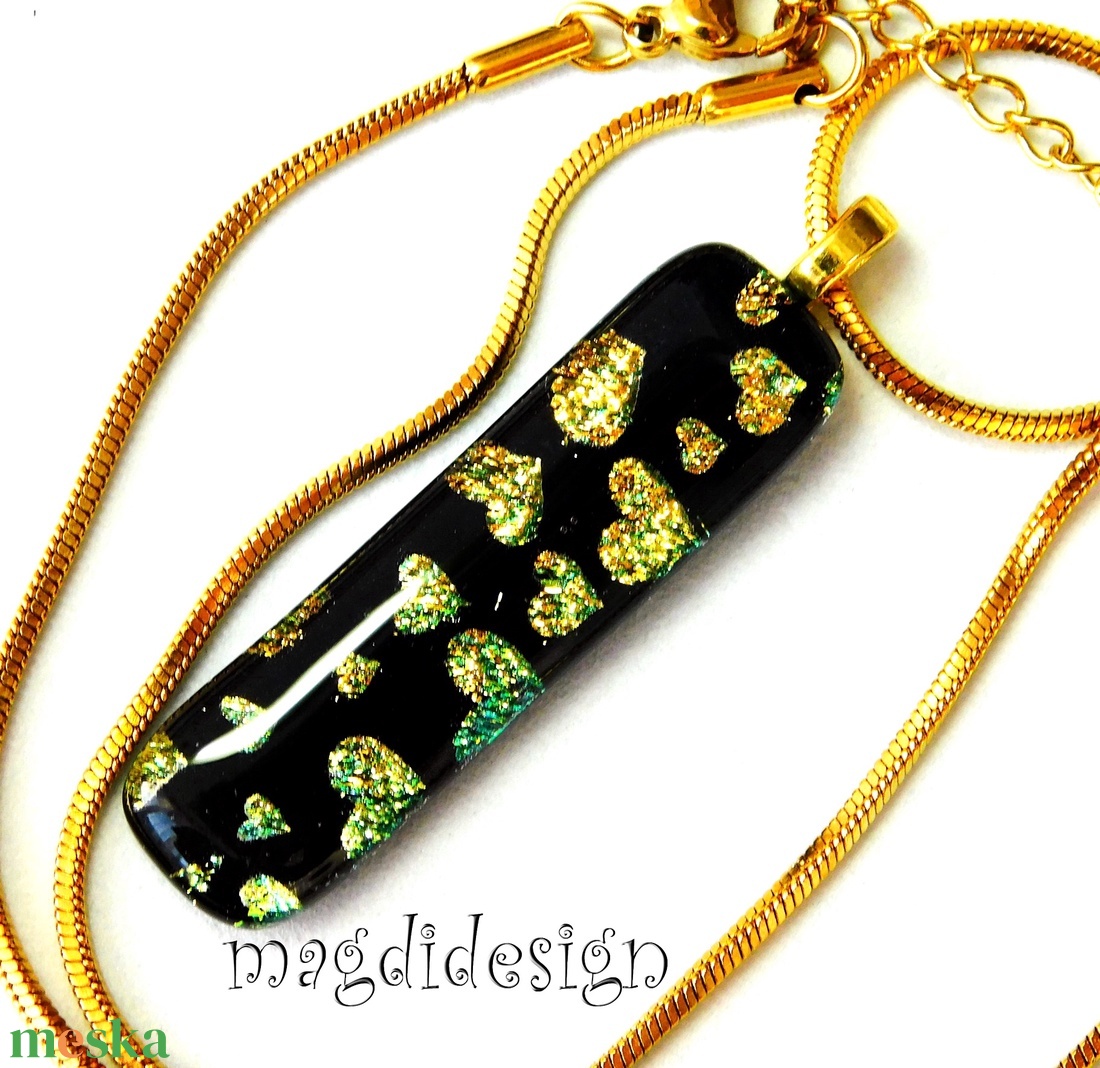 Arany szívecskék üvegékszer nyaklánc - Valentin napra, Anyák napjára, Nőnapra - ékszer - nyaklánc - medálos nyaklánc - Meska.hu