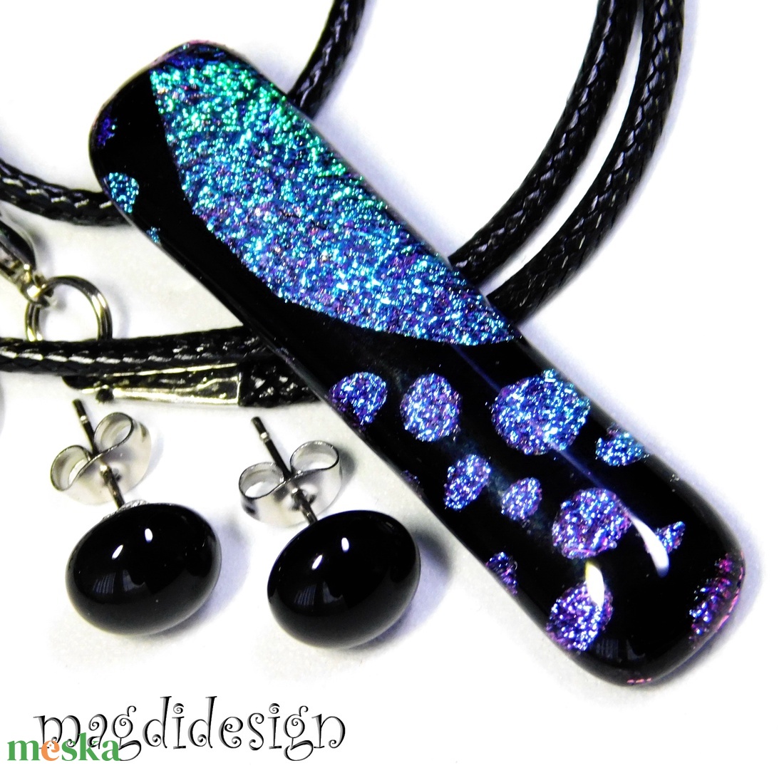 Univerzum kék-fekete üvegékszer szett, nyaklánc, pötty fülbevaló - ékszer - ékszerszett - Meska.hu