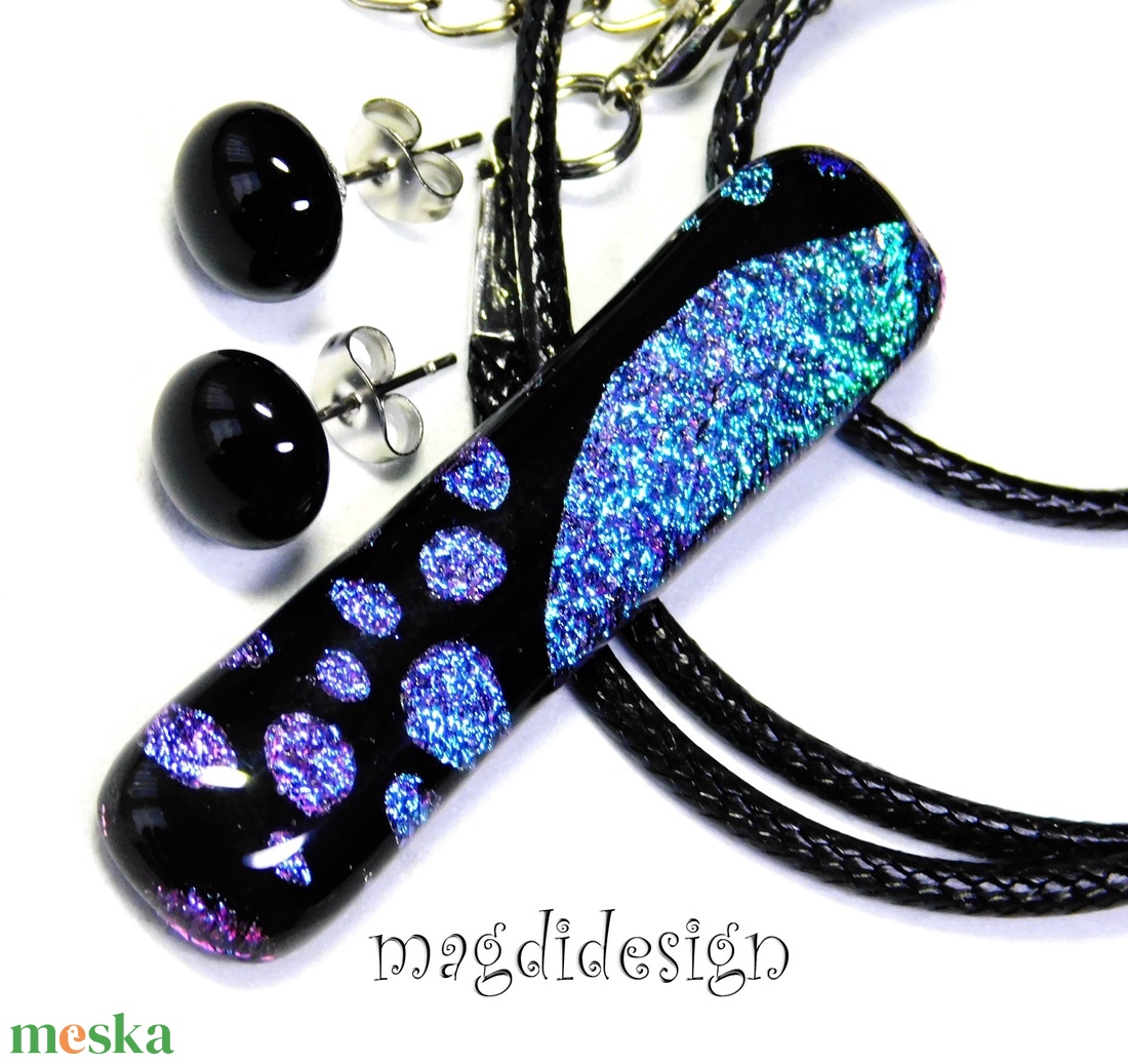 Univerzum kék-fekete üvegékszer nyaklánc - ékszer - nyaklánc - medálos nyaklánc - Meska.hu