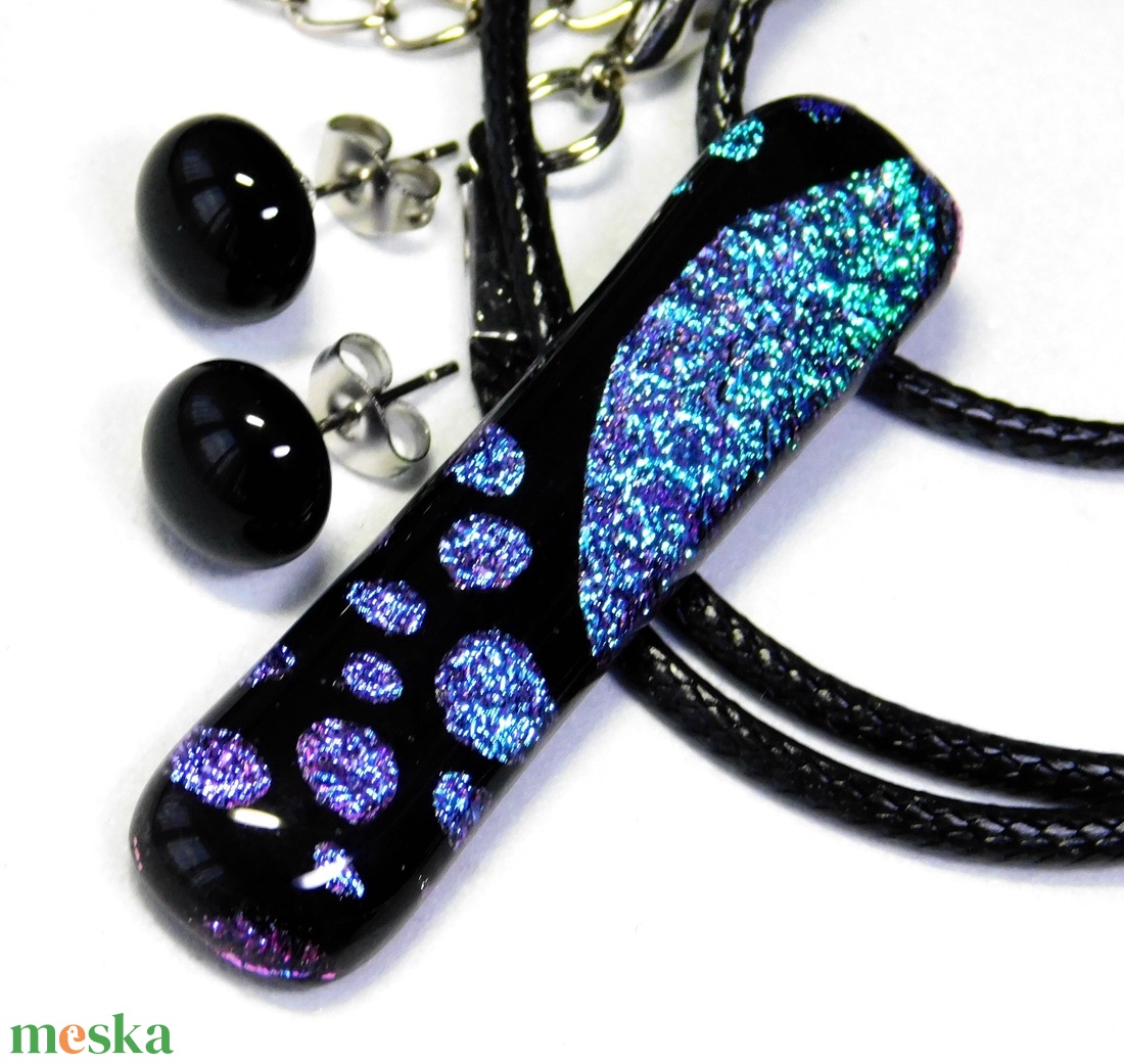 Univerzum kék-fekete üvegékszer szett, nyaklánc, pötty fülbevaló - ékszer - ékszerszett - Meska.hu