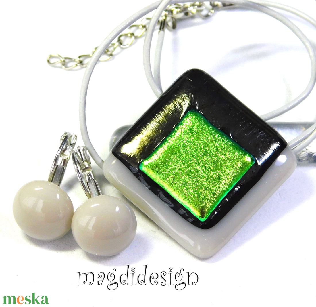 Arany-homok absztrakt üvegékszer szett nyaklánc, maxi kapcsos fülbevaló - ékszer - ékszerszett - Meska.hu